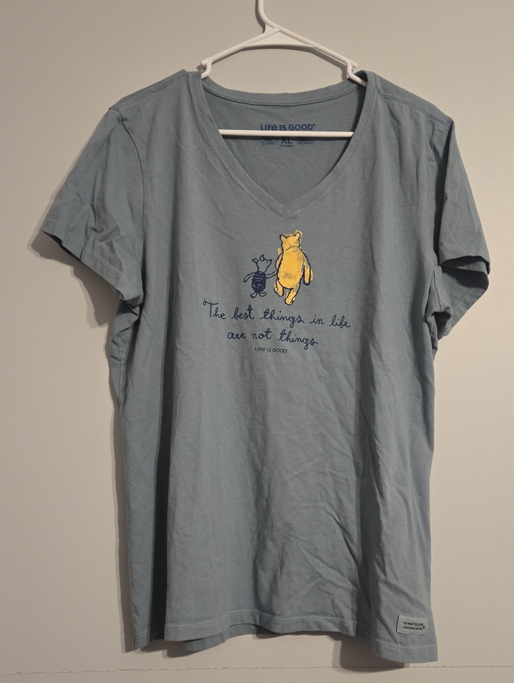 Life Is Good Blue V-Neck Crusher T-Shirt with Winnie the Pooh Graphic XL
